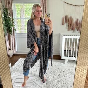 Maruca Novelo Open Front Kimono Duster Cardigan Heathered Black